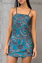 Silk Snake Scarf Dress - Mini - Teal x Mint