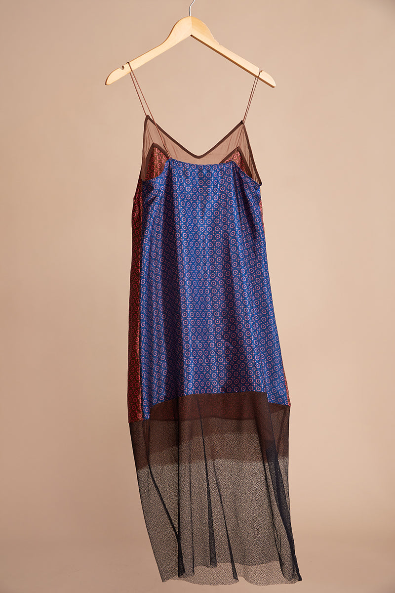 Embossed Sundress with Lace & Silk Chiffon Detail