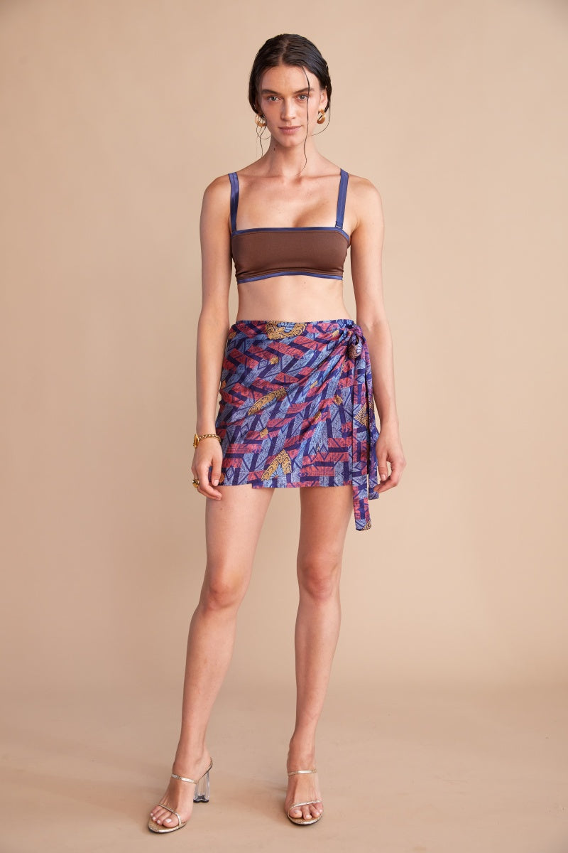 Crepe Mini Wrap Skirt – Coral Lavender