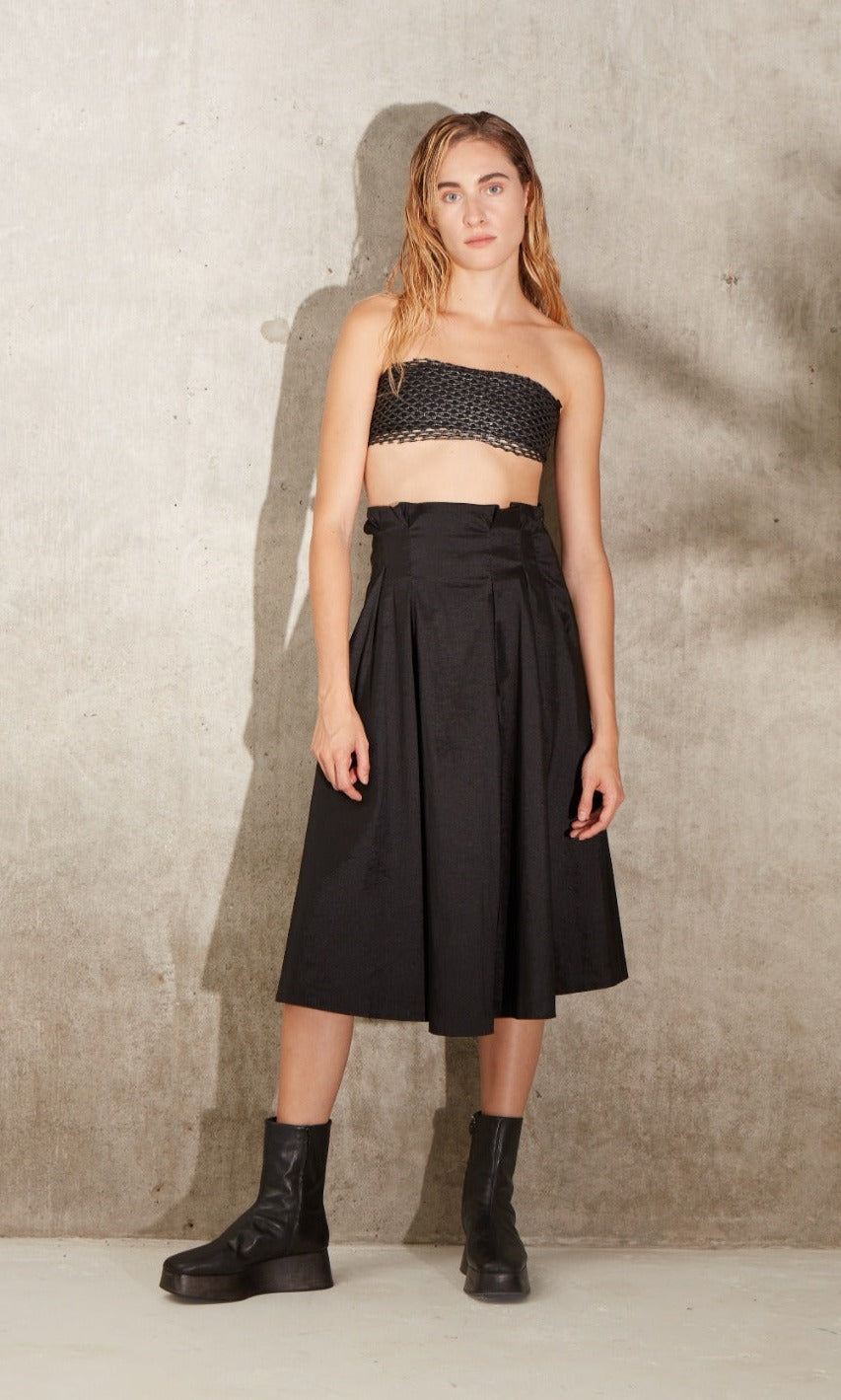 Box Pleated Taffeta Skirt - Black