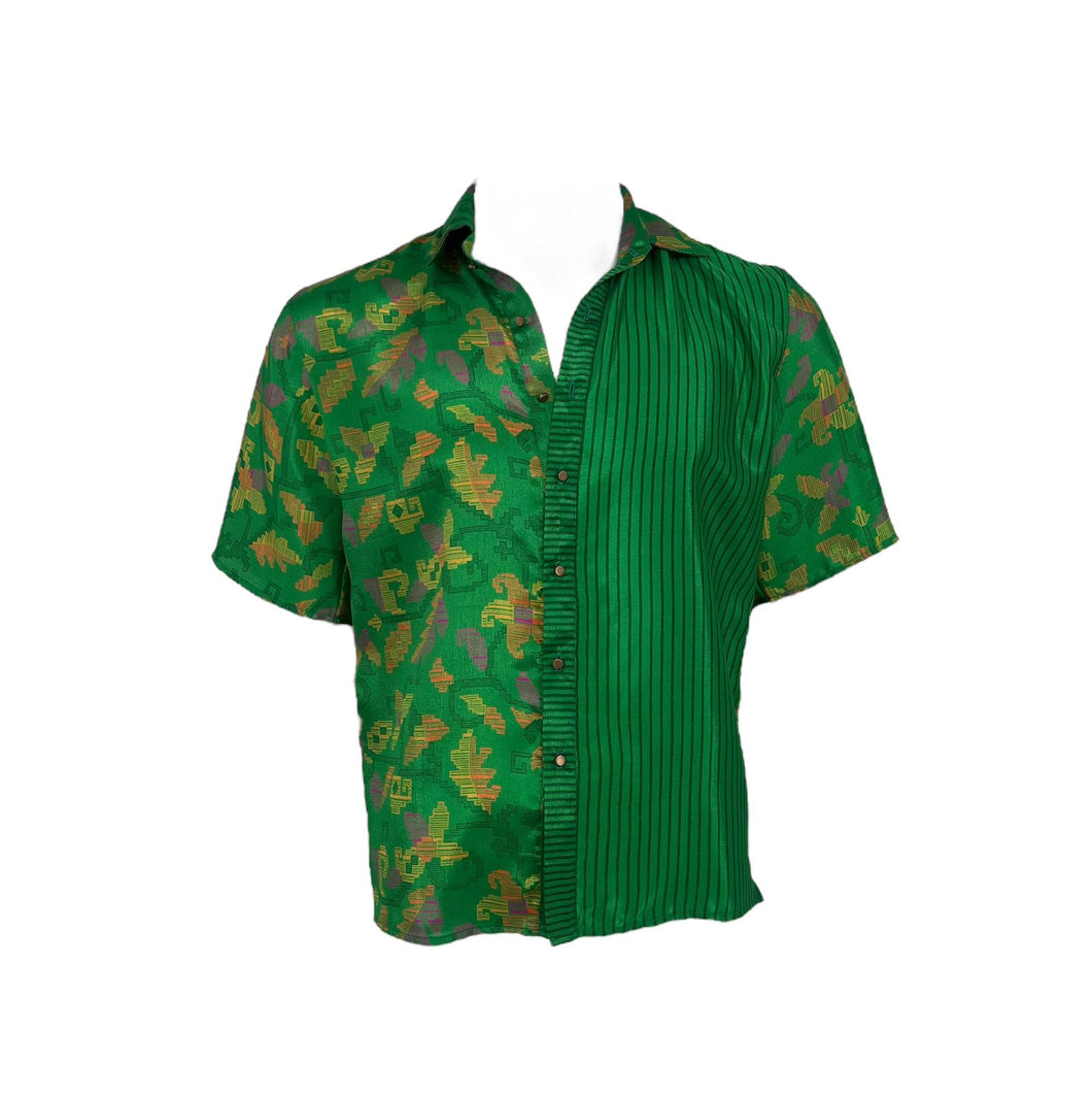 Pixelated Floral Silk Shirt - Green