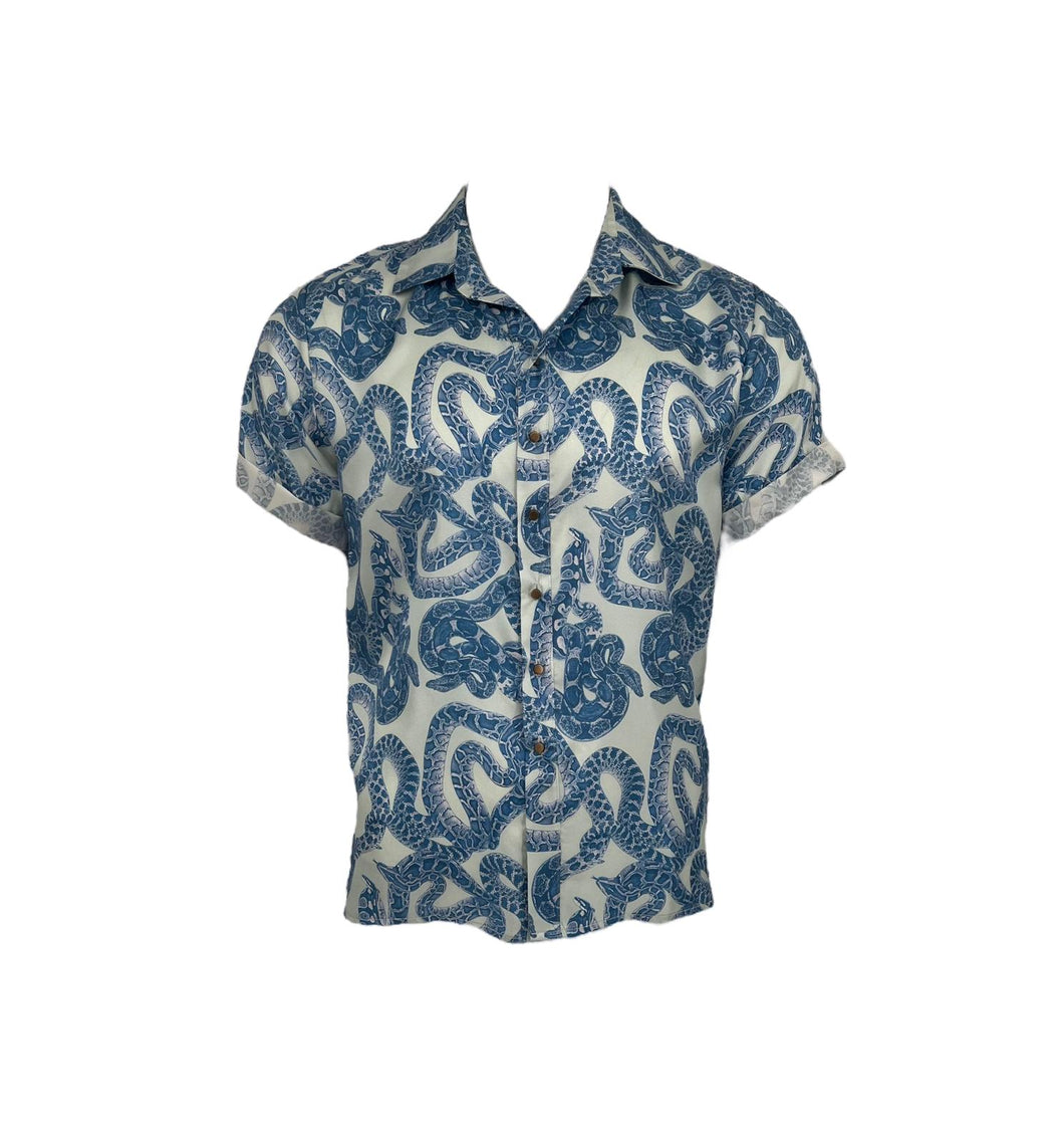 Blue Rain Silk Snake Shirt - Short Sleeve