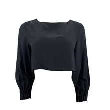 Load image into Gallery viewer, Cropped Silk top with pleated cuffs - Black

