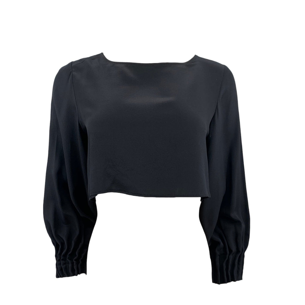 Cropped Silk top with pleated cuffs - Black