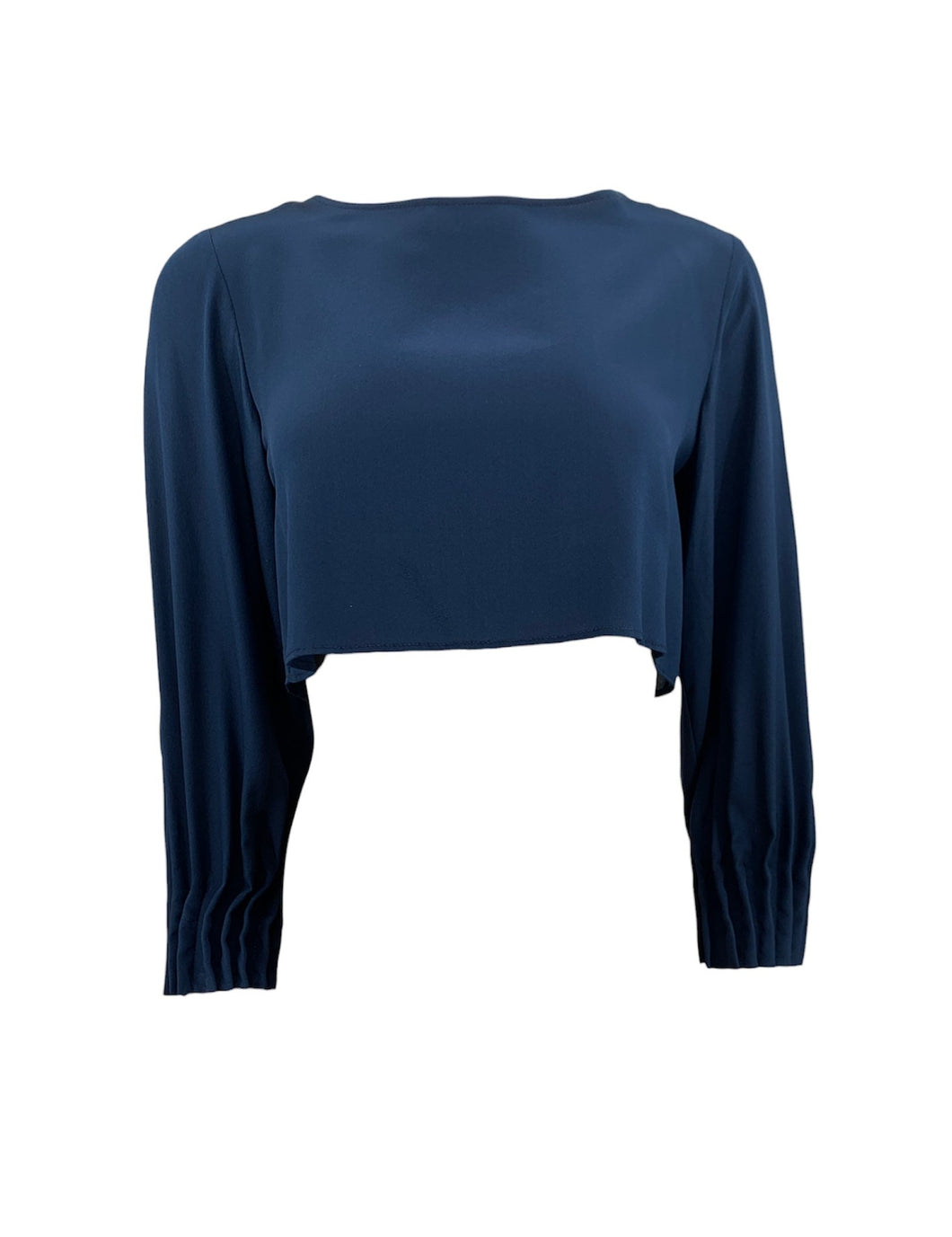 Cropped Silk top with pleated cuffs - Navy