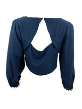 Load image into Gallery viewer, Cropped Silk top with pleated cuffs - Navy
