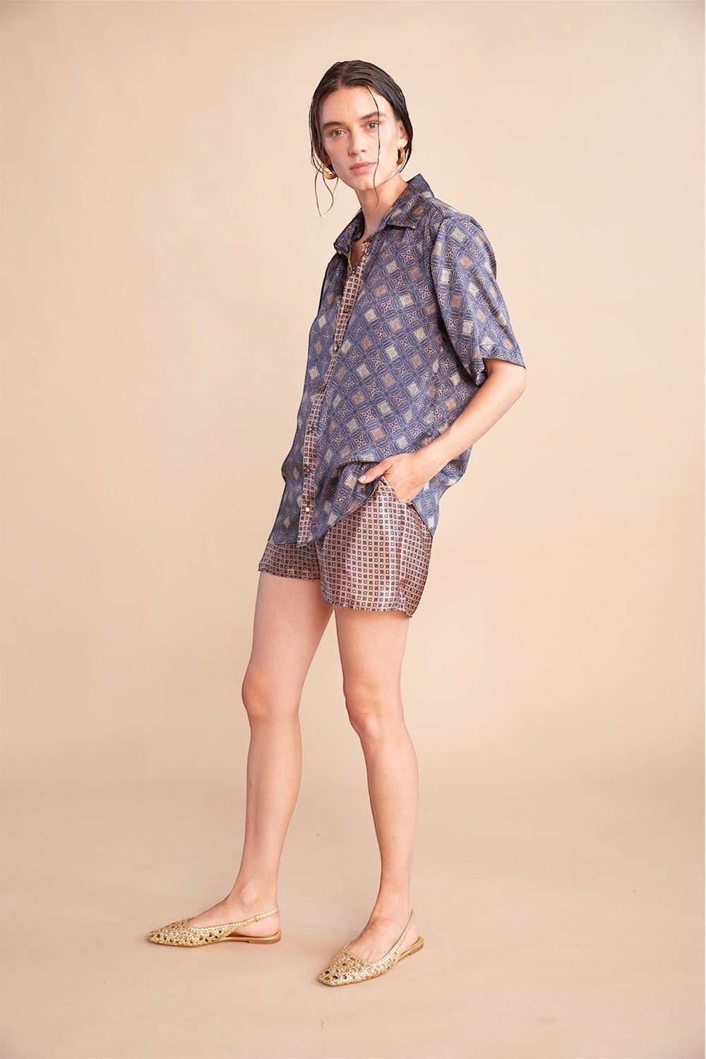 Gilded Azure Crepe Shirt