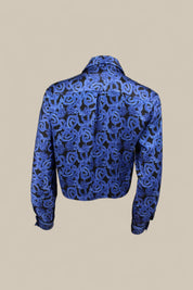 Serpent Noir Cropped Silk Shirt - Made to Order - Electric Blue