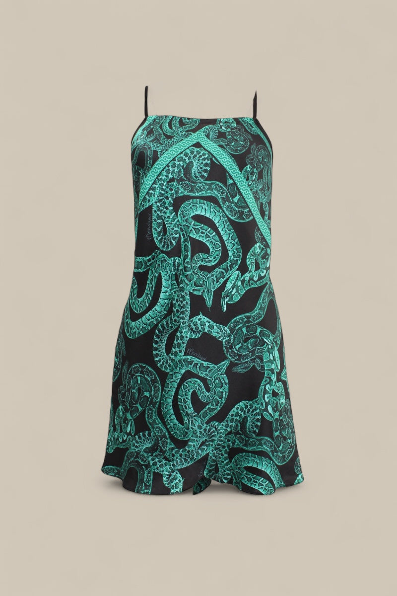 Silk Serpent Noir Dress - Mini - Forest Green