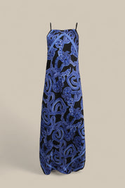 Silk Serpent Noir Dress - Maxi - Electric Blue