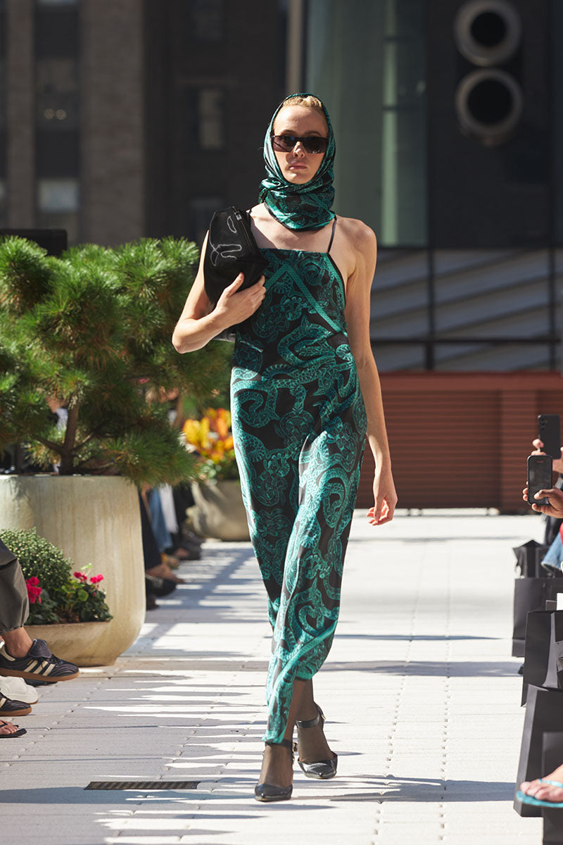 Silk Serpent Noir Scarf Large-Forest Green