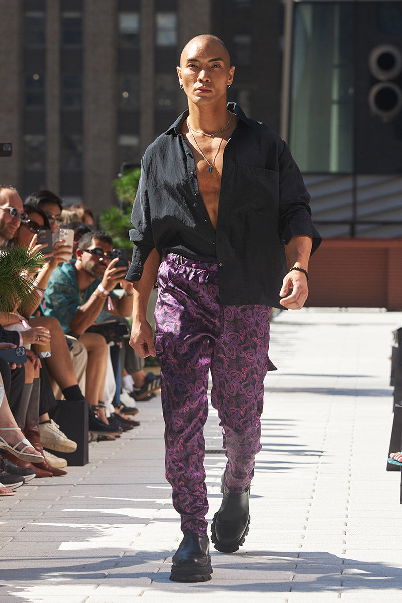 Serpent Noir Silk Cargo Pant - Made to Order - Magenta