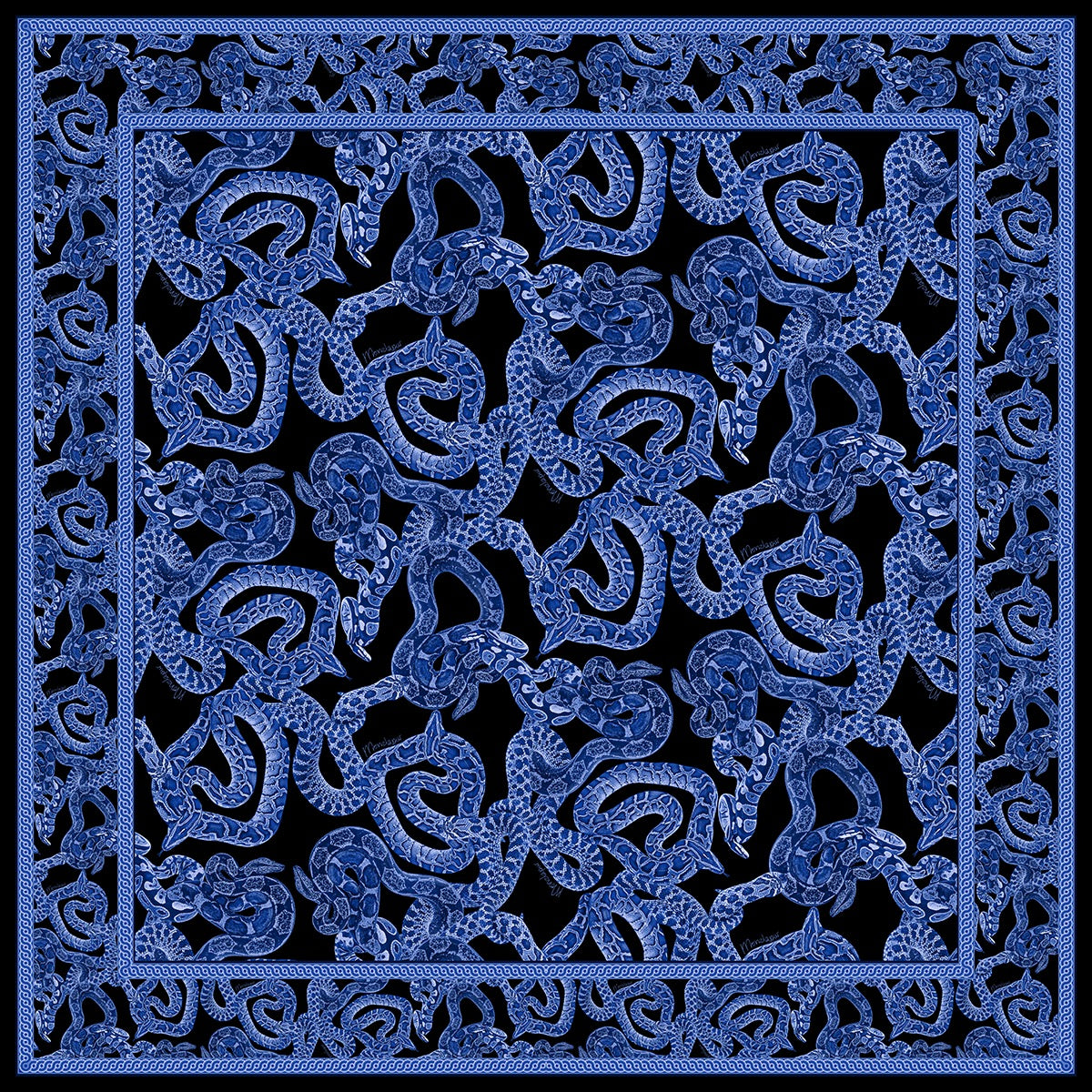 Silk Serpent Noir Scarf Small - Electric Blue