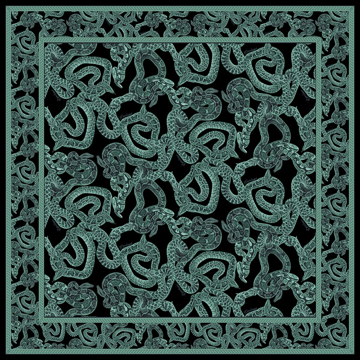 Silk Serpent Noir Scarf Small -Forest Green