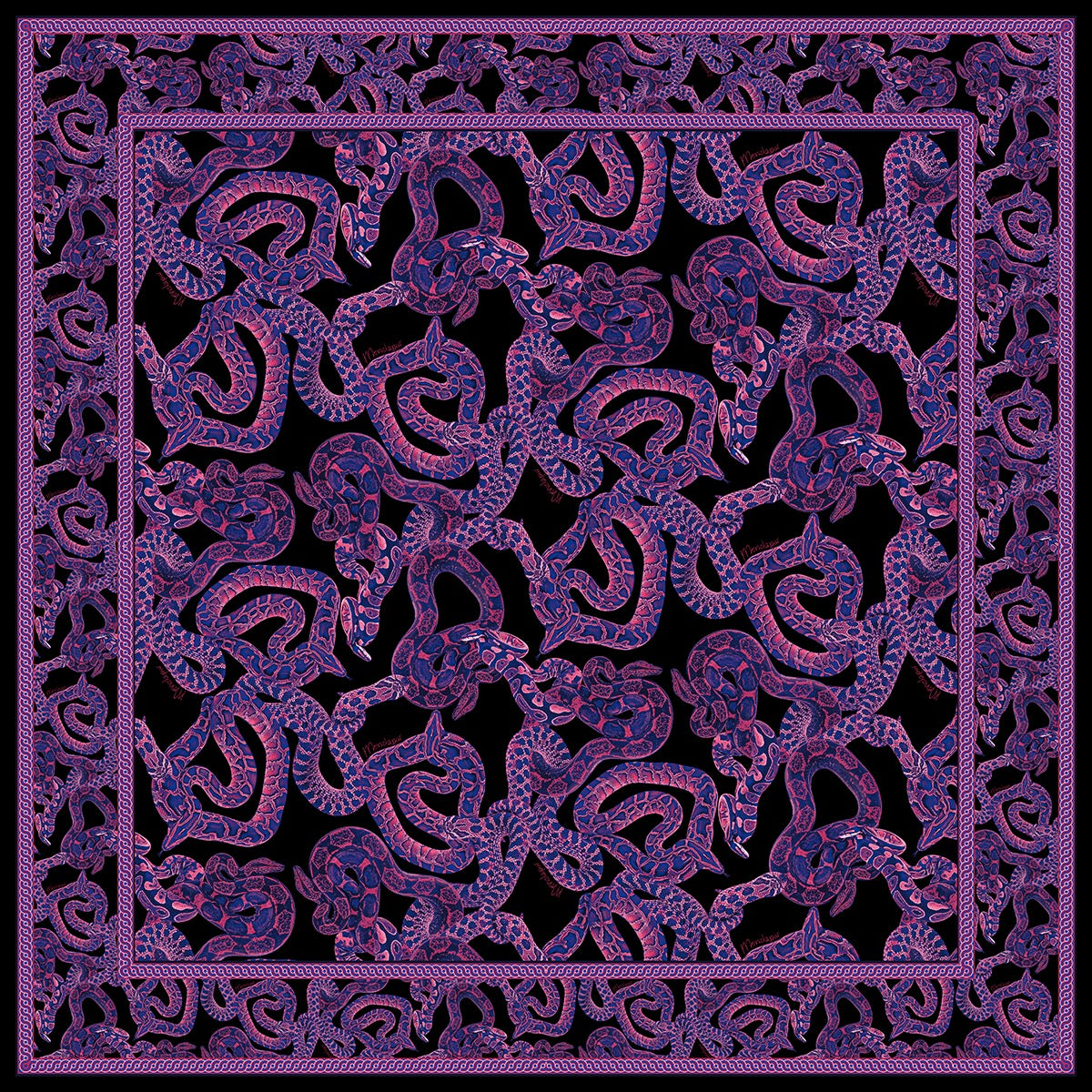 Silk Serpent Noir Scarf Small -Magenta x Black