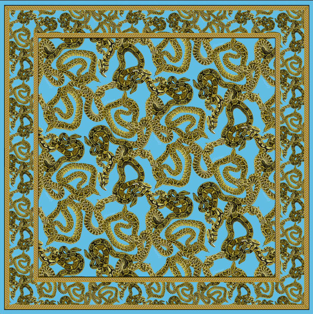 Snake Print Silk Scarf Cover Up - Turquoise