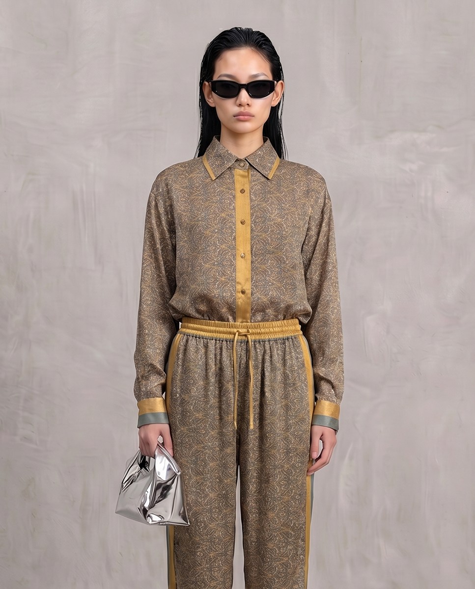 Paisley Motif Long Sleeve Shirt - Mustard