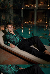 Serpent Noir Silk Shirt - Made to Order - Forest Green