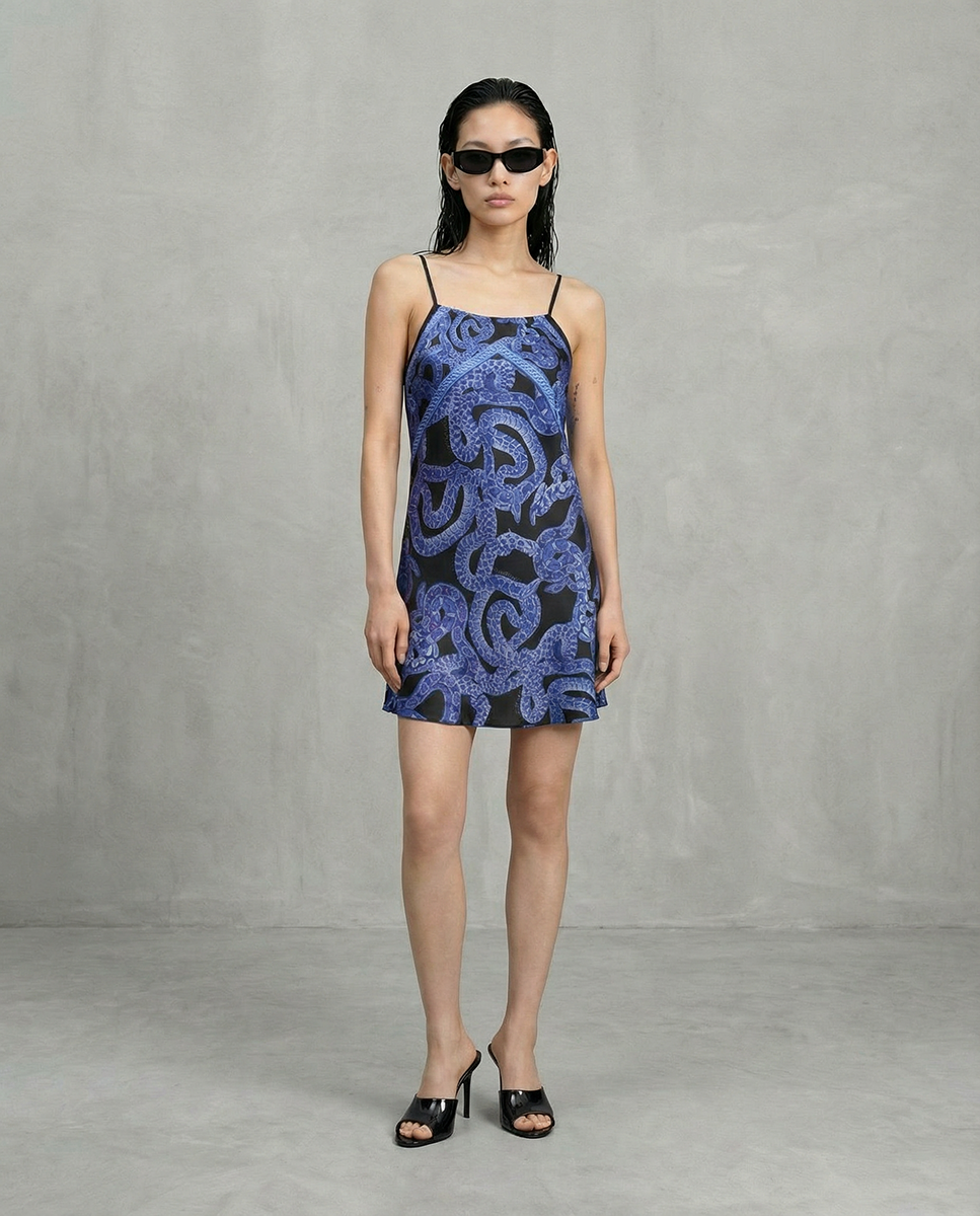Silk Serpent Noir Dress - Mini - Electric Blue