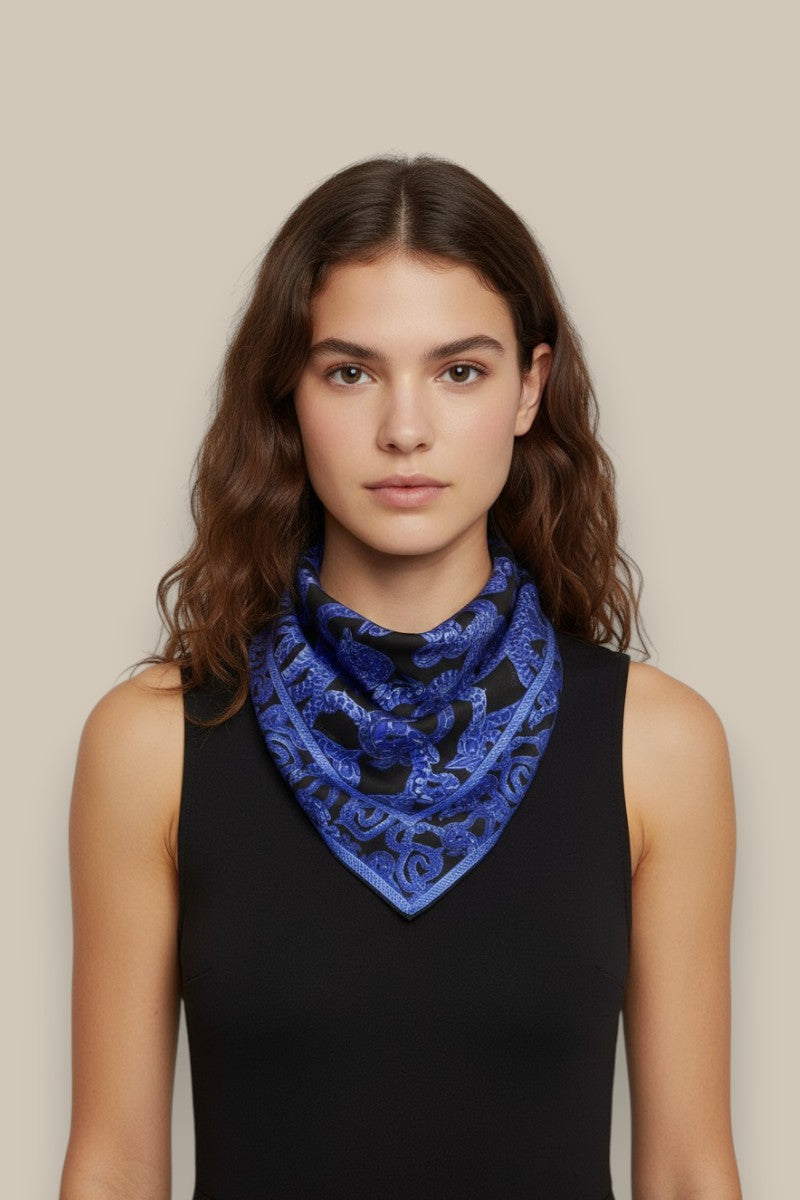 Silk Serpent Noir Scarf Small - Electric Blue
