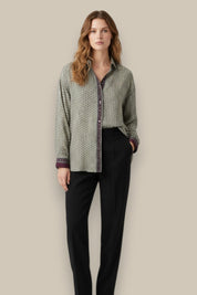 Embossed Botanic Long Sleeve Crepe Shirt - Forest Plum