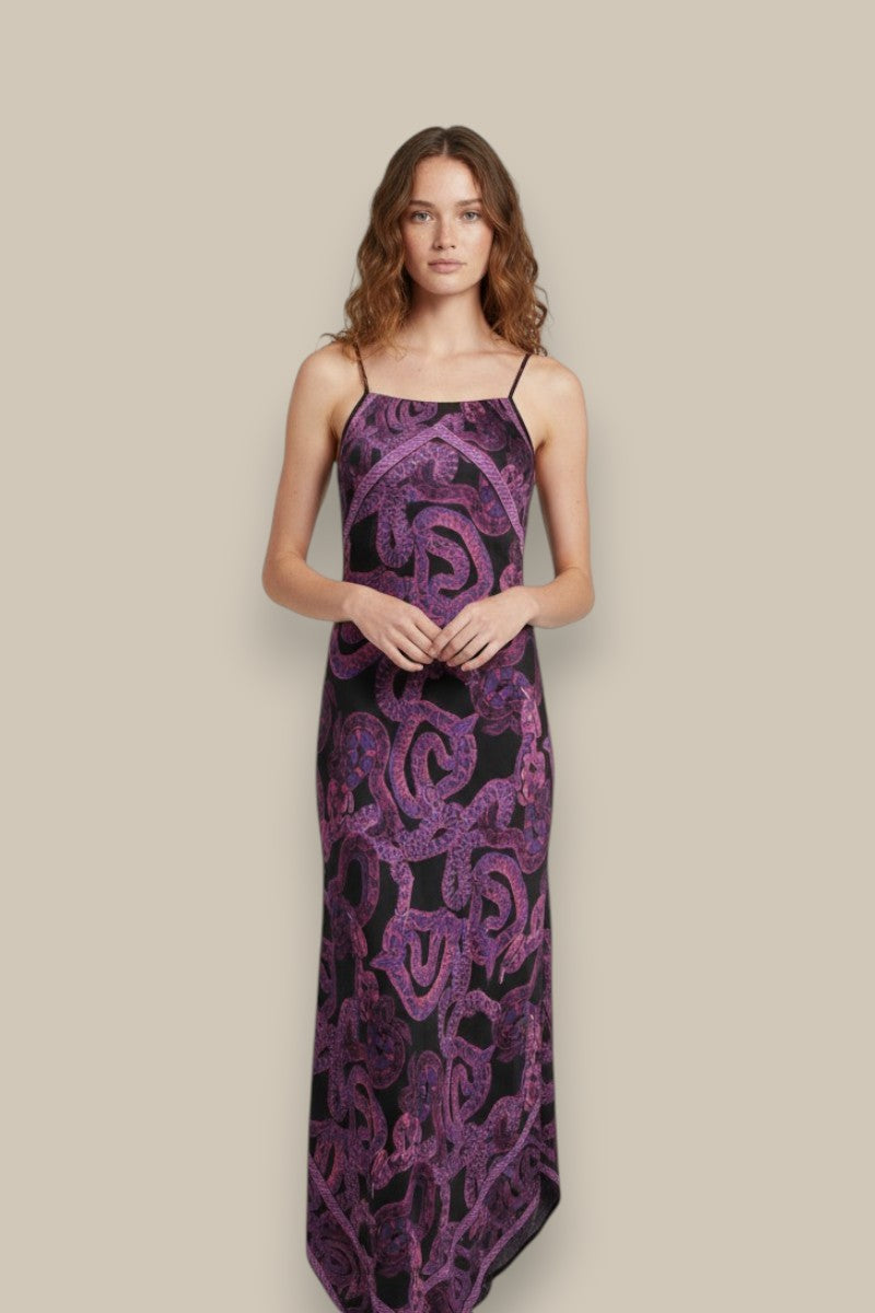 Silk Serpent Noir Dress - Maxi - Magenta