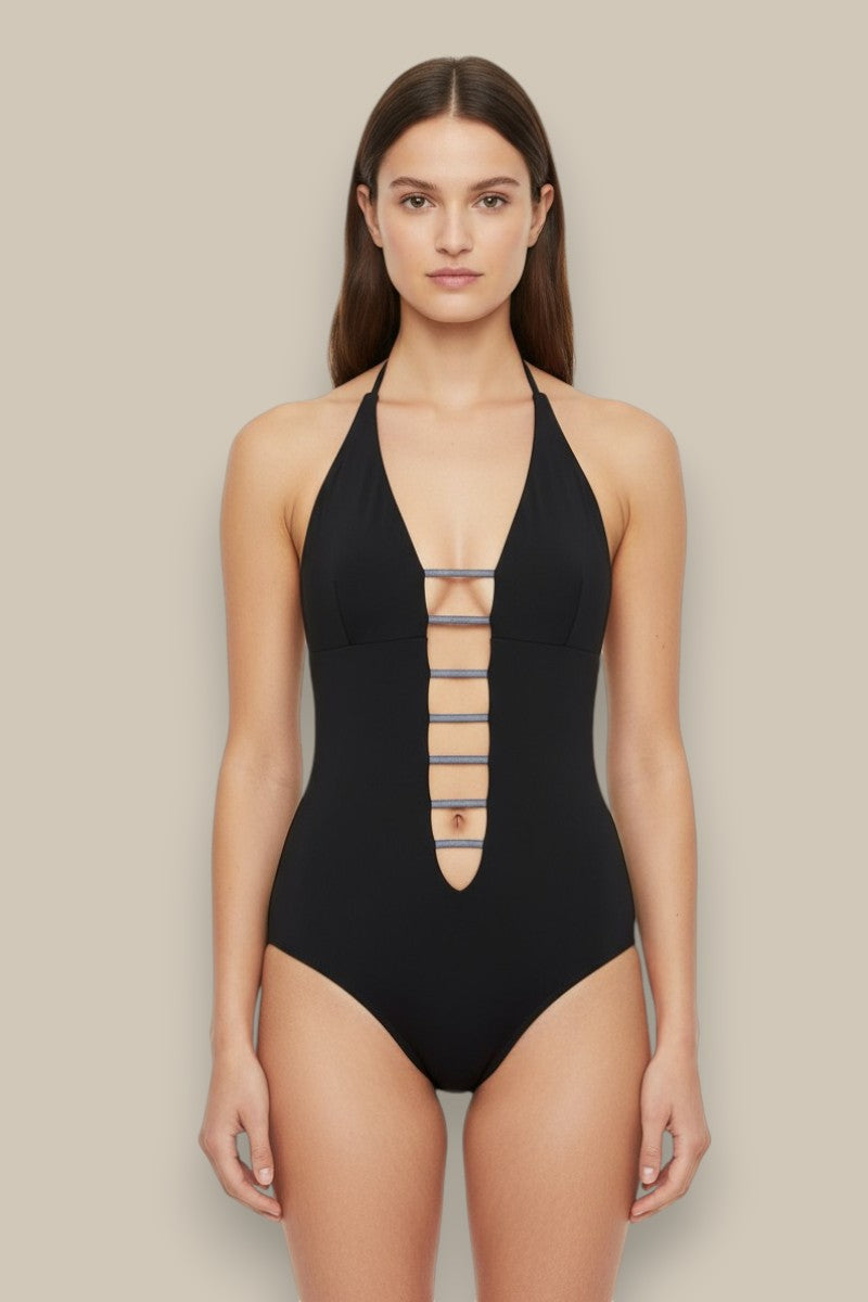 Bodysuit with contrast straps - Black