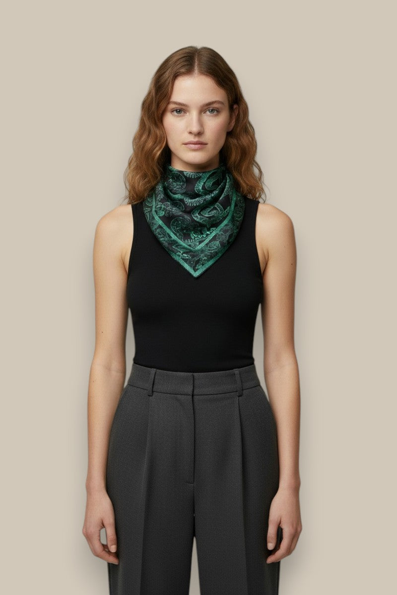 Silk Serpent Noir Scarf Small -Forest Green