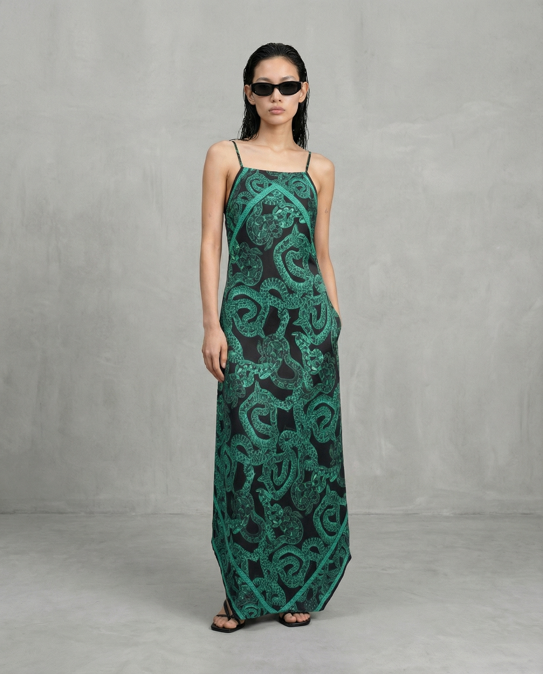 la noire green silk dress Shona Joy La Lune Lace Back Maxi Dress in Dark Green