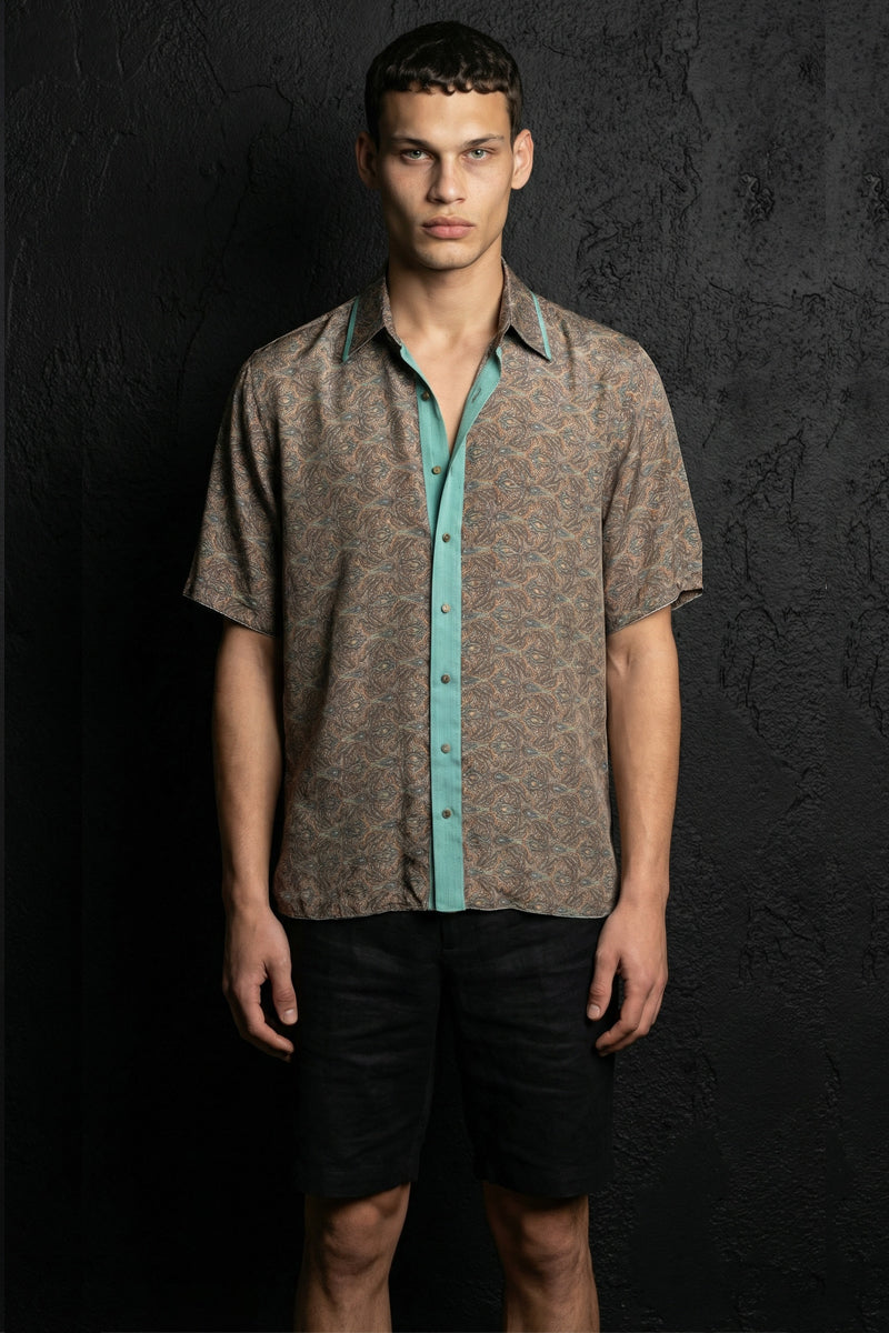 Paisley Motif Short Sleeve Shirt- MInt