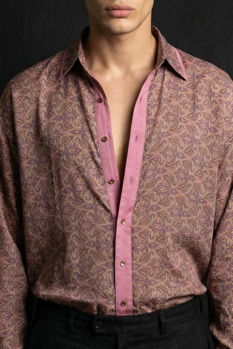 Paisley Motif  Long Sleeve Shirt- Lilac