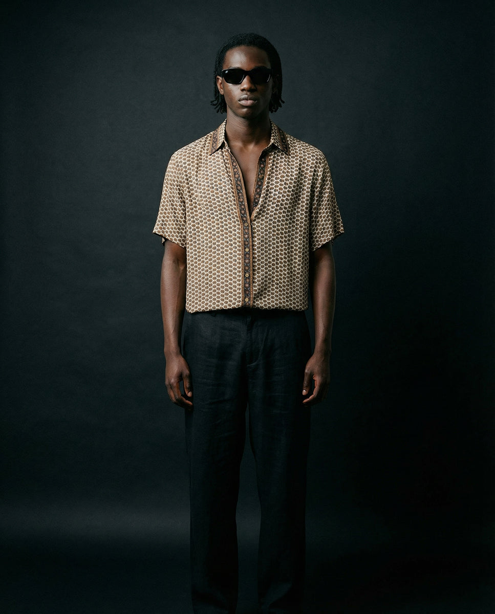 Embossed Botanic Short Sleeve Crepe Shirt - Copper