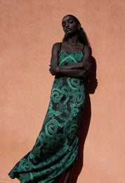 Silk Serpent Noir Dress - Maxi - Forest Green