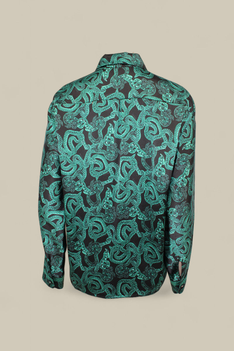 Serpent Noir Silk Shirt - Made to Order - Forest Green