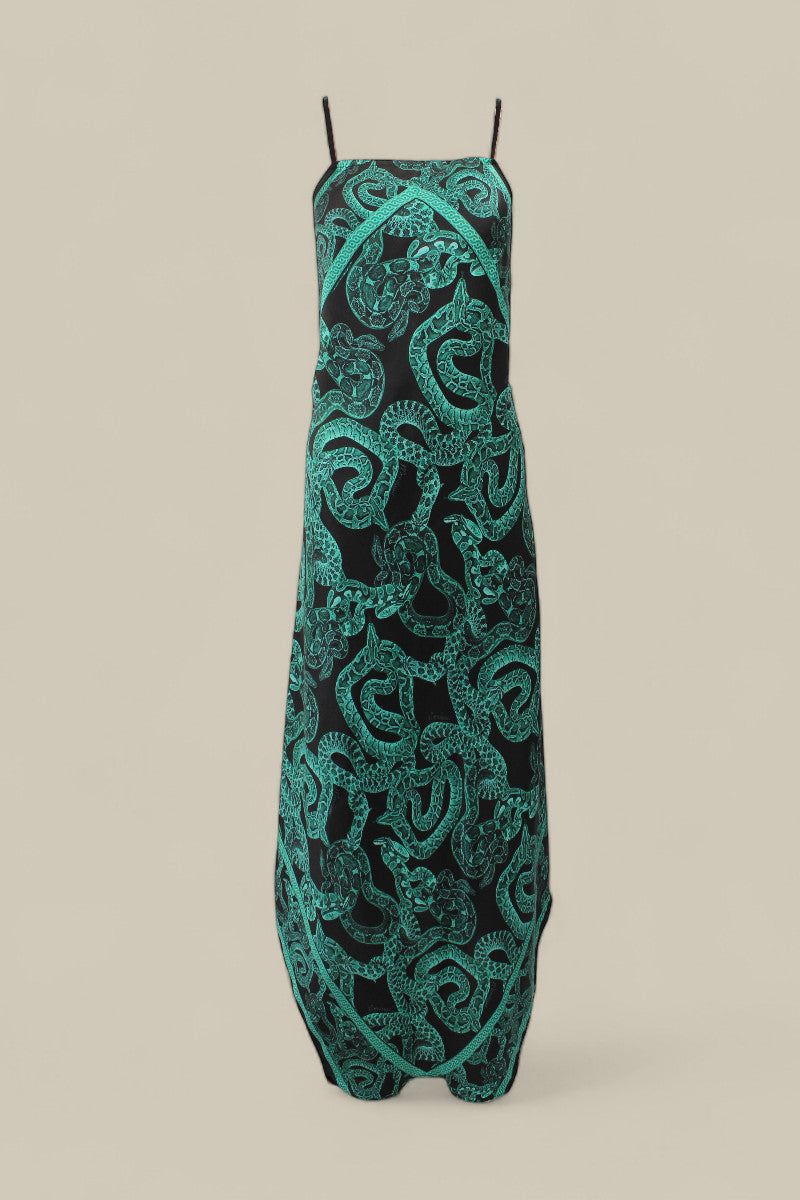 Silk Serpent Noir Dress - Maxi - Forest Green