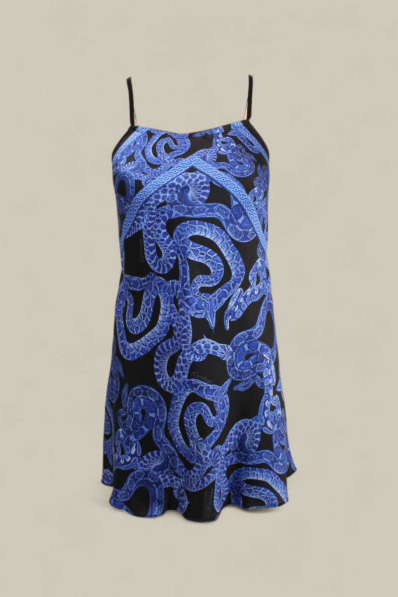 Silk Serpent Noir Dress - Mini - Electric Blue