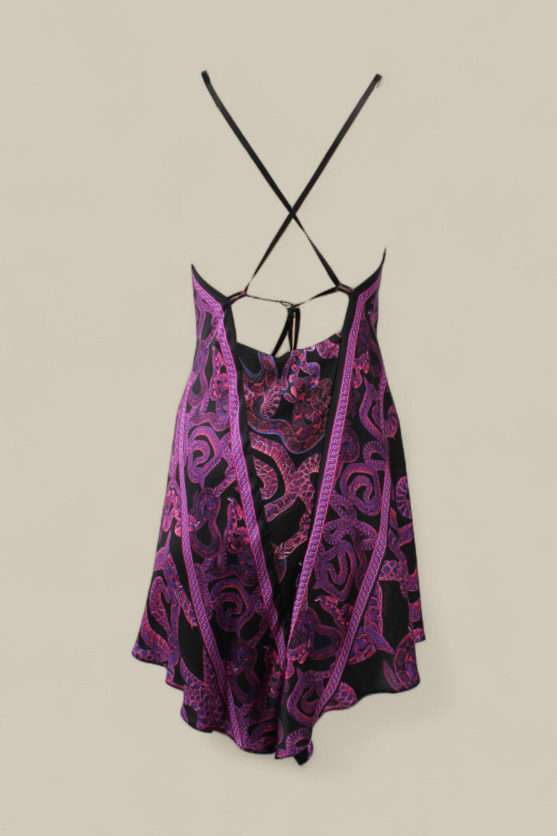 Silk Serpent Noir Dress - Mini -Magenta