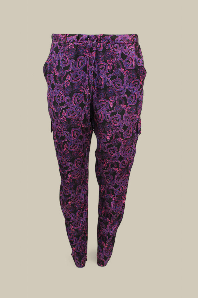 Serpent Noir Silk Cargo Pant - Made to Order - Magenta