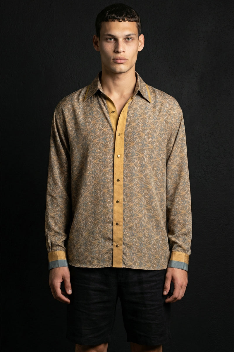 Paisley Motif Long Sleeve Shirt - Mustard