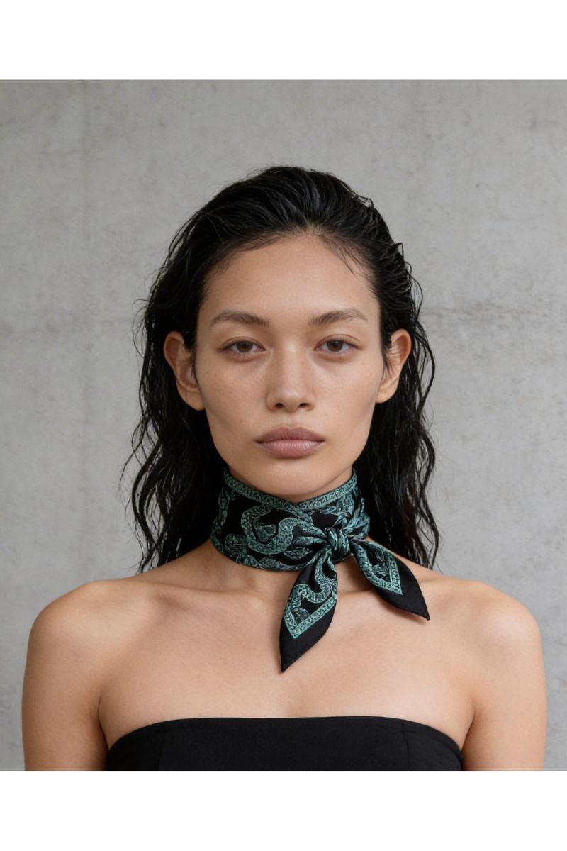 Silk Serpent Noir Scarf Small -Forest Green