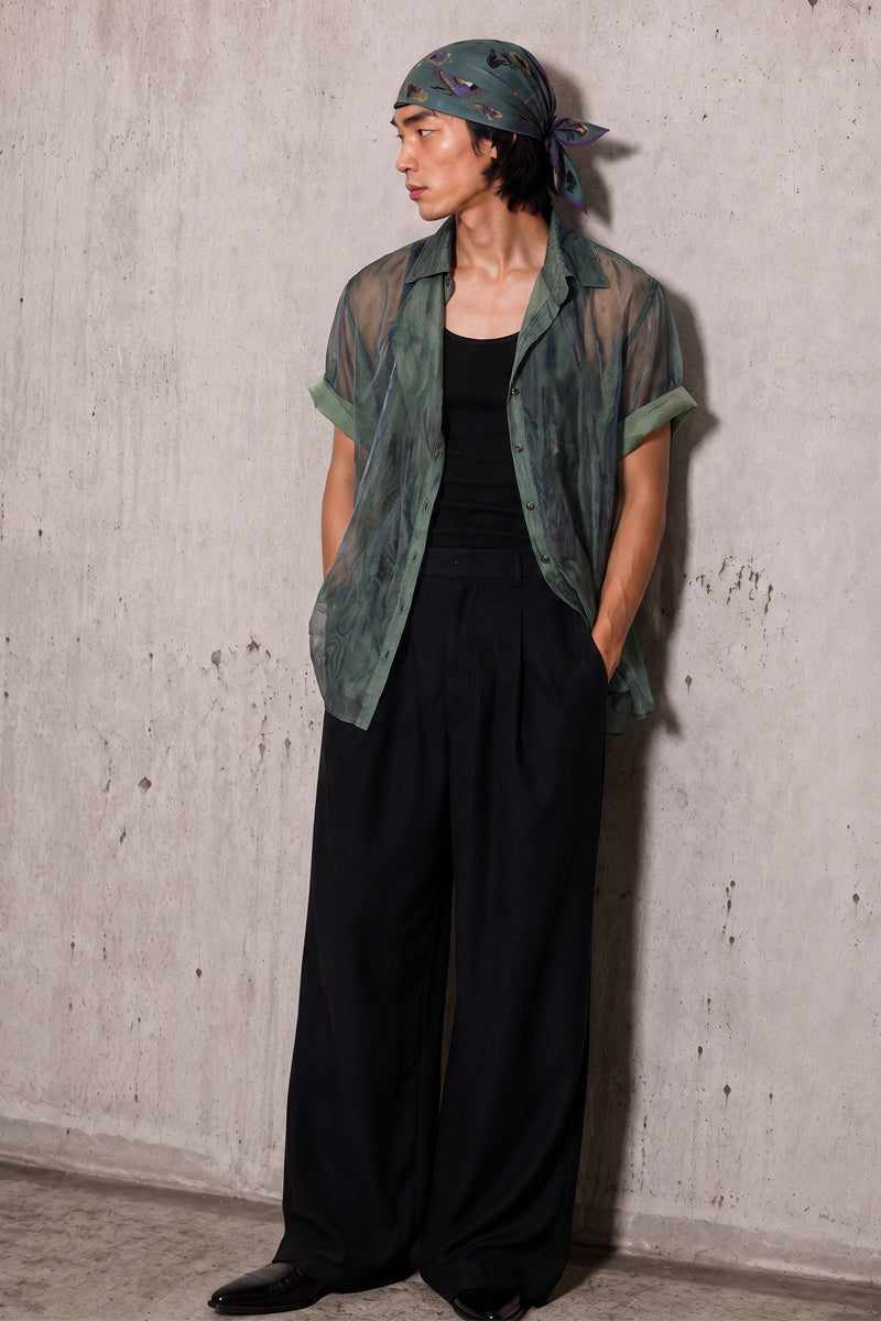 Two Tone Mesh Shirt - Sage