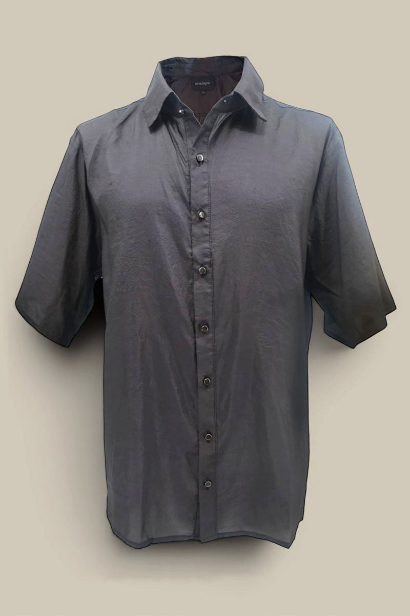 Raw Paper Silk Short Sleeve Shirt - Black
