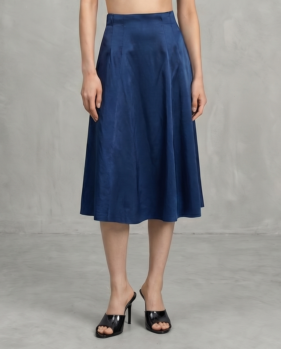 Box Pleated Taffeta Skirt - Blue