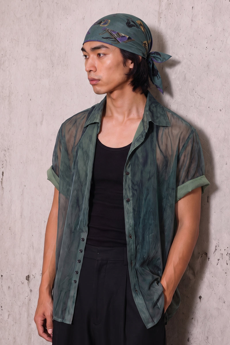Two Tone Mesh Shirt - Sage