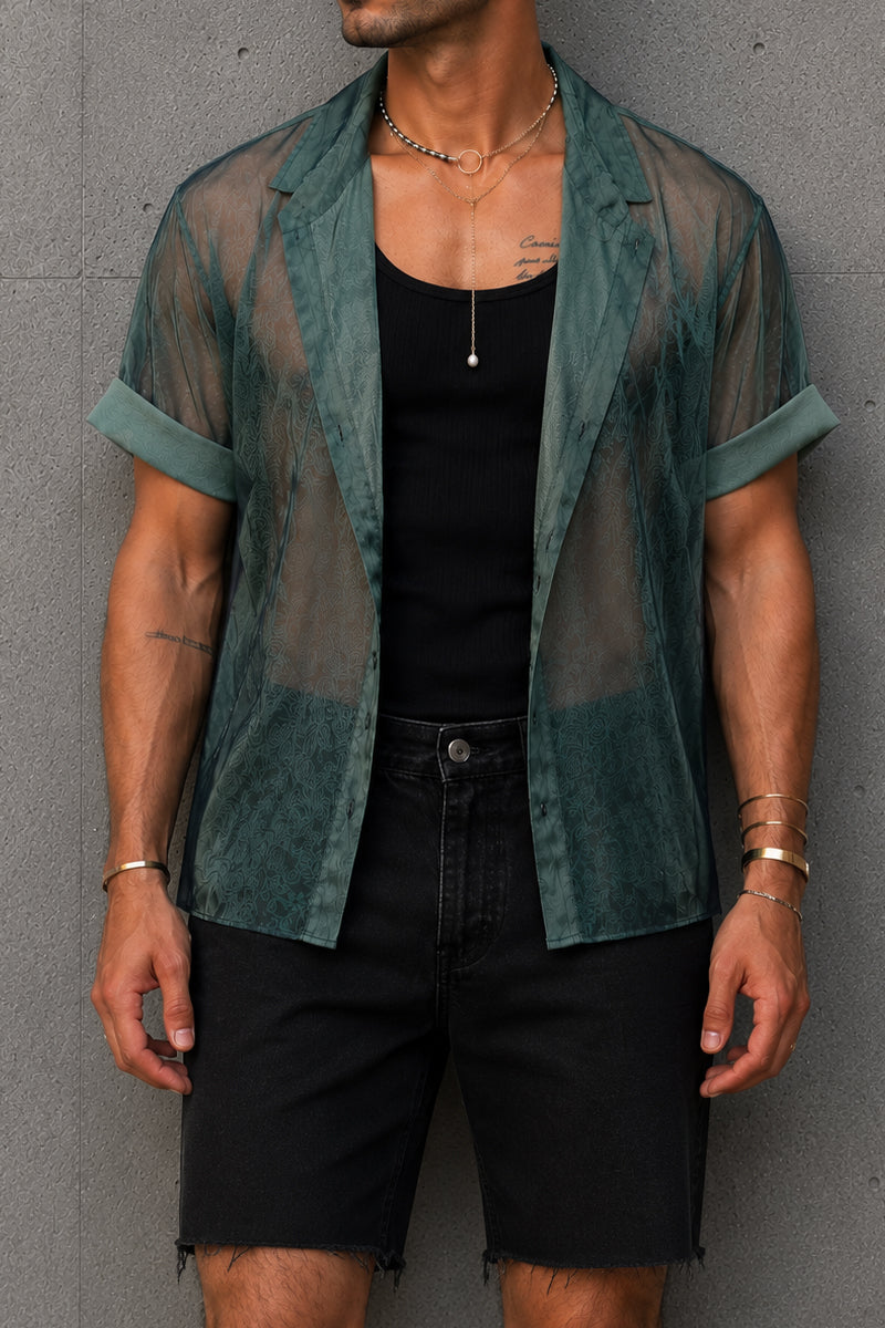 Two Tone Mesh Shirt - Sage