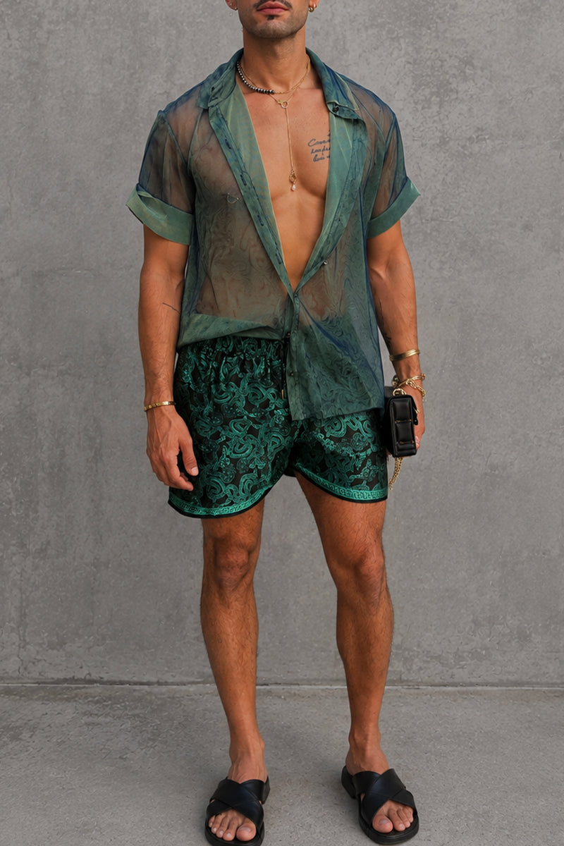 Two Tone Mesh Shirt - Sage