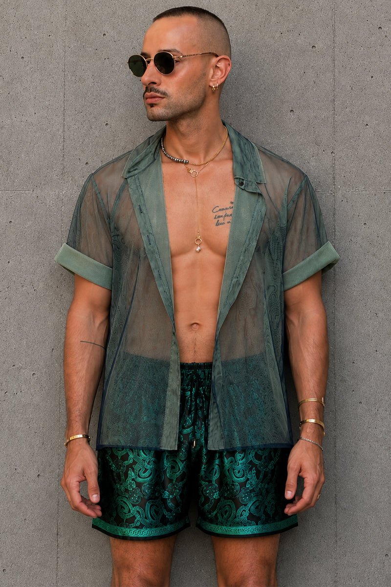 Two Tone Mesh Shirt - Sage