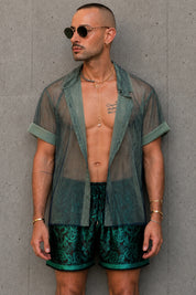 Two Tone Mesh Shirt - Sage