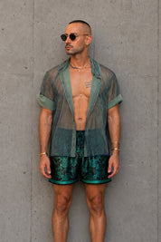 Two Tone Mesh Shirt - Sage