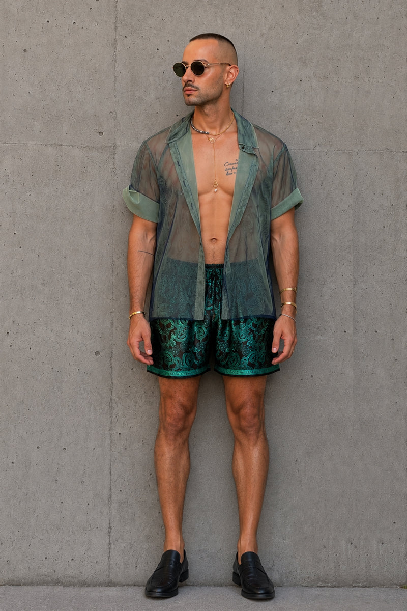 Two Tone Mesh Shirt - Sage